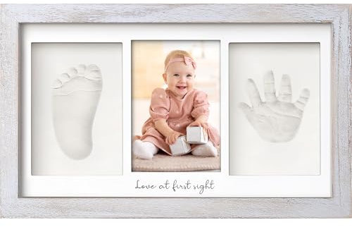 Baby Handabdruck und Fußabdruck Set - Gipsabdruck Baby Hand und Fuß für Neugeborene - Handabdruck Baby Bilderrahmen ​- Fußabdruck Baby Gipsabdruck Set - Baby Dusche Baby Abdruckset (Vintage Gray)