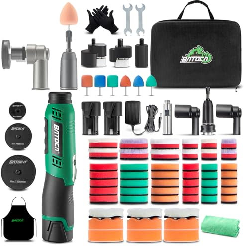 BATOCA S6 Cordless Car Polisher Buffer Dual Action & Rotary Mini 12V Polishing Machine 1inch/2inch/3inch Polishing Buffing Pad Kit 6 Speeds 2X 2.0Ah Battery for Car Motorcycle Detailing Polish Clean