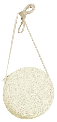 Jamron Handgefertigte Rund Strohtasche Crossbody Umhängetasche Böhmische Strandtasche mit Reißverschluss