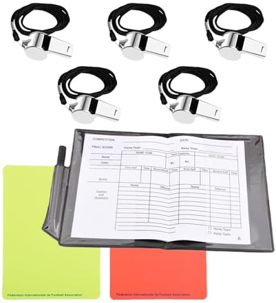 MAEXUS® Lot de 5 cartes d'arbitre de football, sifflet, avec carnet de notes, carte rouge et jaune, carte rouge et jaune, pour jeu de football