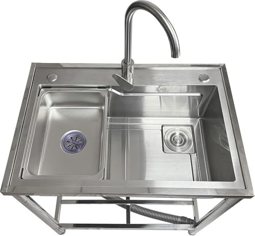 Wrobelax Küchenspüle Edelstahl Einzelbecken Prep & Utility Kommerzielle Spüle mit Wasserhahn und Mehrzweck-Handwaschbecken Gastronomie Küchenspülen