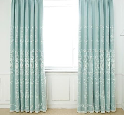 Bishilin Verdunklungsvorhänge Hellgrün, Vorhänge Blickdicht Ösen 2 Set 102x138CM Doppellagig mit Voile Stickerei Blumen Motiv Gardinen Verdunkelnd Wohnzimmer Jugendzimmer Schlafzimmer