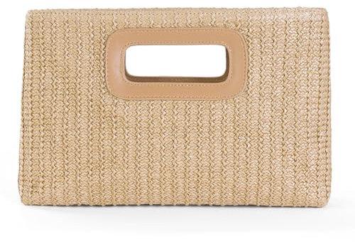 WMFASBAG Damen-Strohtasche, gewebte Tasche, Henkel oben, Clutch-Tasche, Kettenriemen, Bast-Abendtasche, große Kapazität, stilvolle Umhängetasche, Haspenverschluss, Sommer-Urlaubstasche