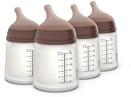 Suavinex, confezione 4 biberon anticolica Zero Zero, tettarella a flusso adattabile (A) in silicone, da 0+ mesi, per allattamento al seno, latte materno e latte artificiale, 180 ml, Deep