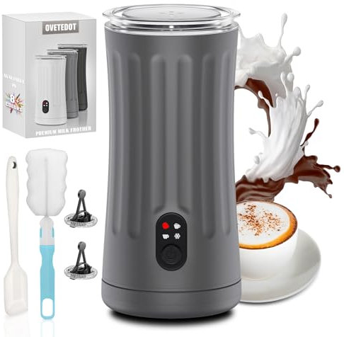 Ovetedot Montalatte Elettrico, Automatico 4 in 1 Cappuccinatore Elettrico, Schiuma di Latte Calda e Fredda, Montalatte Silenzioso per Caffè, Cappuccino, Macchiato, Cioccolata Calda, Grigio Chiaro