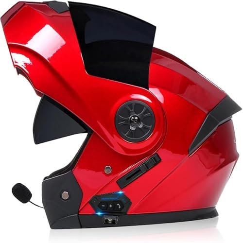 Klapphelm Bluetooth Motorradhelm Mit Doppeltem Antibeschlagvisier, Motorrad Integralhelm, Klapphelm Vorbereitet Mit Sonnenblende, ECE Zertifiziert, Für Erwachsene Damen Herren G,XL=61-62CM