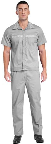 Freebily Herren Damen Arbeitsanzug Zweiteiler Antistatik Kurzarm Jacke Und Hosen Mit Reflektorstreifen Werkstatt Autoreparaturen Kleidung Grau L