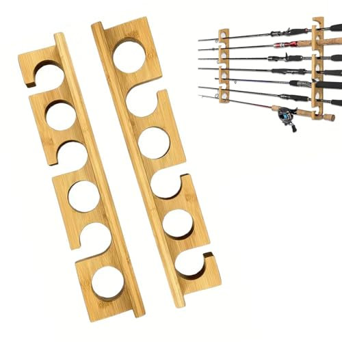 Generisch Angelrutenhalter, 1 Paar Rutenständer Rutenhalter Wandhalterung zur Aufnahme von 6 Ruten, Angelrutenhalter aus Bambus Deckenmontage oder Wandmontage für Familie, Wand, Garage