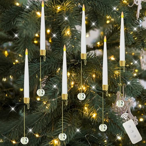 Weihnachtsbaumkerzen Kabellos, 6stk Christbaumkerzen Led Kabellos Mit Metallhaken, Led Kerzen Mit Timerfunktion Mit Fernbedienung Batteriebetriebene, Weihnachtsbaumbeleuchtung Weihnachtsdeko (A)