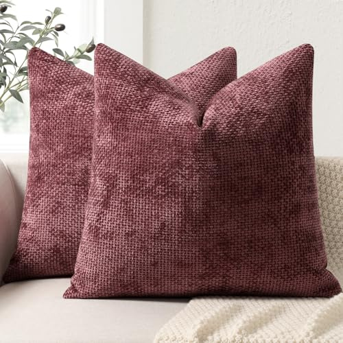 ZWJD Kissenbezug 50x50 2er Set Chenille Kissenbezüge Sofakissen Kissenhüllen Weinrot Dekokissen Weiche Sofakissenbezug für Couch, Bett und Wohnzimmer Heimdekoration Luxus Zierkissenbezüge