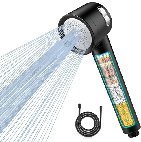 MEKO High Pressure Filter Shower Head for Hard Water UK,1.5m Hose,3 Modes