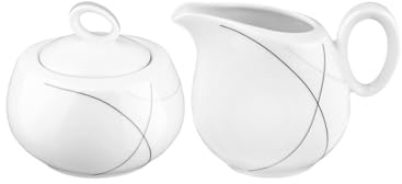 Seltmann Weiden Trio Highline Milch- und Zucker-Set, Milchkännchen (230 ml) und Zuckerdose (240 ml) für 6 Personen, Servierzubehör mit schwarz-grauen Linien, Porzellan, Weiß