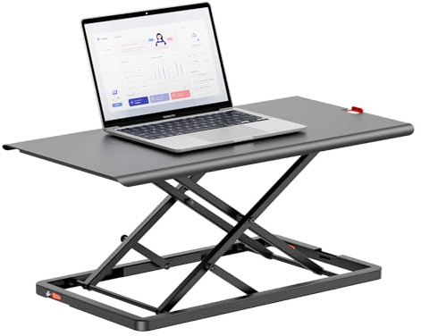 flachezo Höhenverstellbarer Schreibtisch-Konverter, Ultraflacher Sitz-Steh-Arbeitsplatz, Leicht Verstellbarer Laptop-Riser, Verschleißfeste Metalltischplatte– Schwarz