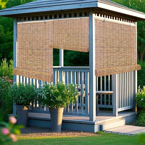 Handgewebte Rollo Bambus Jalousien for Fenster, natürliche Bambusrollo 45 60 85 100 120 155 mit UV-Schutz, Holzrollos Vorhang for Innen Außenbereich, Terrasse, Veranda, Pavillon(90 x 130 cm)