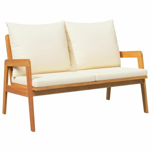 vidaXL Massivt Akaciaträ Utomhussoffa Med Dynor Krämvit - Hållbar och Stilig Sittplats För Trädgård, Patio eller Vardagsrum 2 Sittplatser | Maxvikt 110Kg | Enkla Skötselråd Ingår.