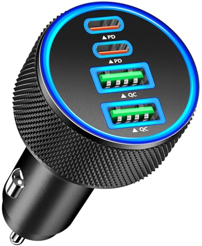 Car Charger USB C, KYOHAYA 90W 4-Port Dual USB-C & USB-A Power Cigarette Lighter Adapter PD/QC Type C Car Charger Fast Charging for iPhone 17 Pro 17 Pro Max 16 15 14 13 12 11/Galaxy S26 S25/Pixel/iPad