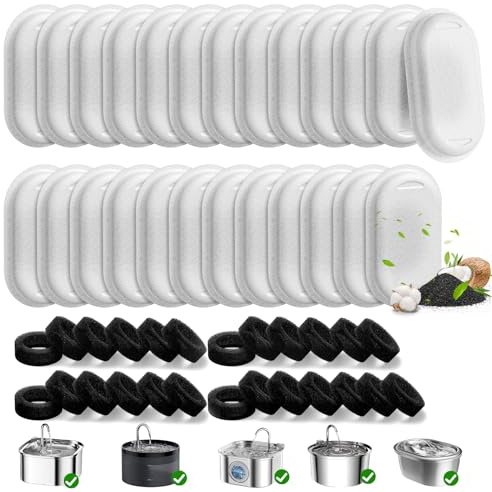 50 Pack Cat Water Fountain Filters for 108/3.2L& 67oz/2L& 4L/135oz Stainless Steel Pet Water Dispenser Cat/Dog Fountain Filter Replacement(25 Filters & 25 Sponges)