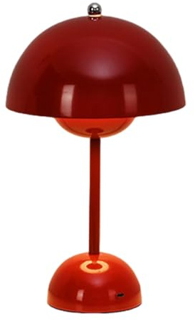 Bammare Flowerpot Tischlampe, Kabellos Nachttischlampe, Touch Dimmbar Flower Bud Lamp mit 3 Helligkeitsmodi, 3600mAh Wiederaufladbare Schreibtischlampe für Schlafzimmer, Wohnzimmer,Rot