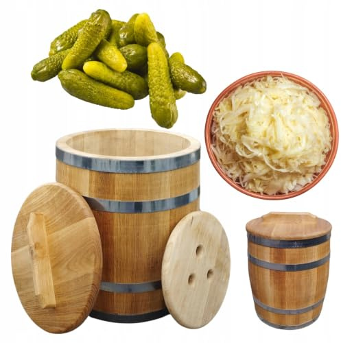 10L Eichenfass zum Fermentieren Gärfass aus Eiche lebensmittelecht mit Deckel und Pressholz Sauerkrautfass Gurkenfass Fermentierfass Holzfass Einlegefass handgefertigt EU für Gemüse Obst | Handgefertigt, lebensmittelecht, mit Deckel und Eichenholz-Pressholz