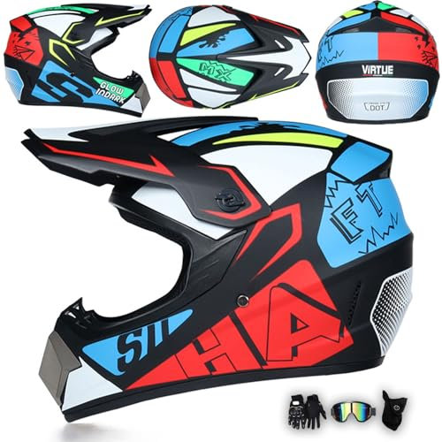 MODRYER Casco Cross Casco da Motocross Caschi Moto ECE DOT Casco Integrale per ATV Downhill Dirt Bike MTB MX Enduro Quad con Visiera Occhiali Guanti Maschera,O-M