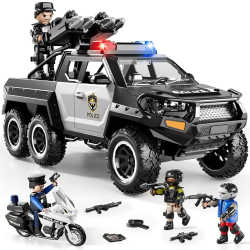 YunWings Police Car Toys for Boys 3 4 5 6 7 8 Years Old : Friction Powered Trucks Toy with Light and Sound Gifts for Girls Age 3-12 | Toddler Truck for Kids Ages 4-8 | Role Playing Police Truck Toys