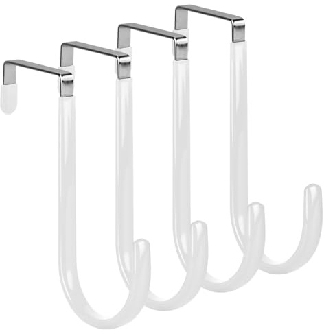 elzle 4 Stück Türhaken zum Einhängen, Vielseitige Haken zum Einhängen, Kleiderhaken für die Türaußenseite, Garderobenhaken, Haken Edelstahl, Türgarderobe zum Einhängen（Weiße）