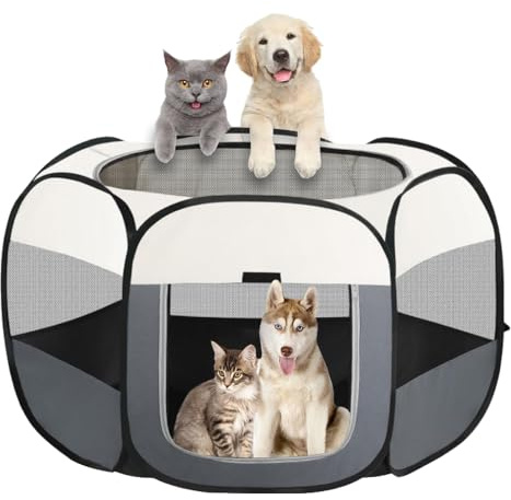 Dhqkqg Parc pour Chiot, 105x105x60cm Parc Pliable pour Animaux, Enclos Portable pour Chats, Enclos pour Chat avec Poche de Rangement, pour Chiens, Lapins, Petits Animaux, Intérieur et Extérieur