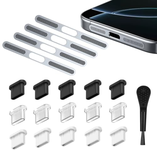 TILONKJ 20Pcs Charging Port Protector,USB C Dust Plugs & Speaker Dust Cover | Suitable for iPhone 17/16/15/Air series,Laptops and other Electronic Device Charging port-Silvery
