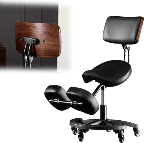 Ergonomischer Sattelstuhl, höhenverstellbarer Hocker mit Rückenlehne & Fußstütze, Rolldesign für Massage, Spa & Zahnkliniken
