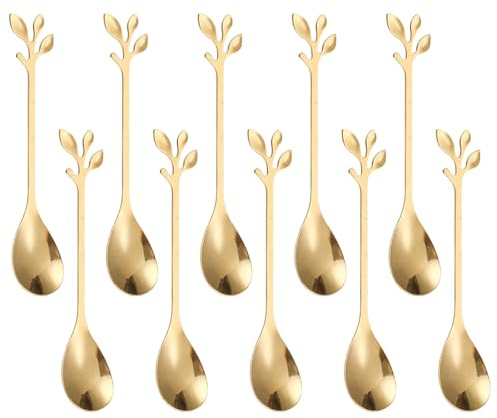 ZenithQuest 10Pcs Gold Coffee Spoons, 4.7 Inch Rose Handle Stainless Steel Small Spoons, Espresso Dessert Tea Spoons for Demitasse Coffee Bar Honey Cafe Home