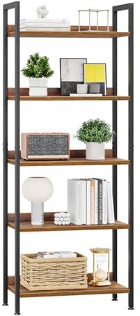 APPOLYN 5 Tier Bookshelf, Home Office Bookcase Shelf Storage Organizer, Floor Standing Storage Shelving Unit for Bedroom, Living Room and Home Office, Rustic Brown