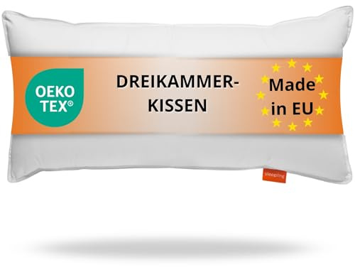 sleepling Dreikammer Daunenkissen 40x80 cm, Kopfkissen aus Daunen & Federn, 3-Kammer Kissen für optimalen Stützeffekt 40 x 80 cm, Made in EU, Oeko-TEX, Downpass, Waschbar bis 60 Grad