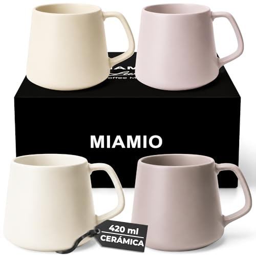 MIAMIO - Stora Kaffemuggar Set om 4, Keramik (420ml) - Luxe (Cream Rose)