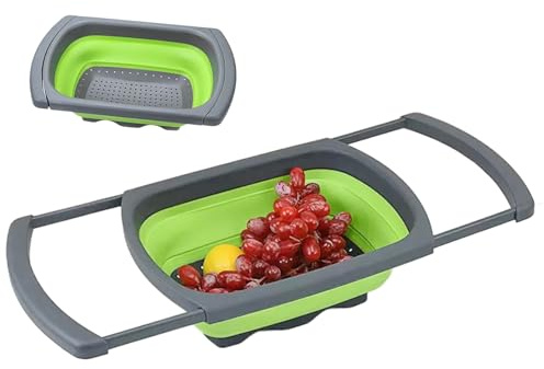 Scolapasta Pieghevole Per Cucina Con Manici Estensibili,Contenitore Per Scolare Verdura,Frutta E Pasta,Design Compatto Salva Spazio,Ideale Per Casa,Appartamento E Cucina In Stile Rustico 26,4x39x4,2cm