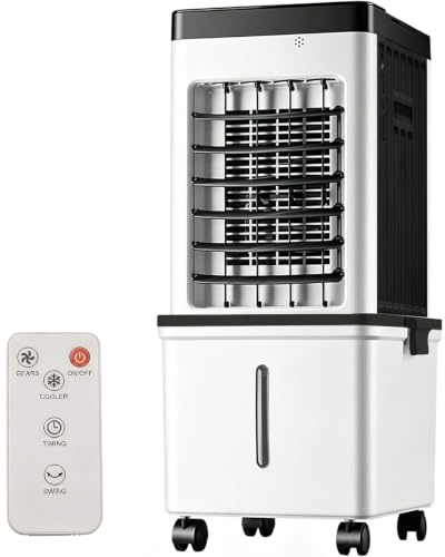 Portable Evaporative Air Cooler,15L Evaporative Air Cooler with 2 Ice Packs & Remote,3 Speeds Water Cooling Fan with Wide 120° Oscillation & 7.5H Timer,Quiet Air Cooler Fan for Home Office (Black)