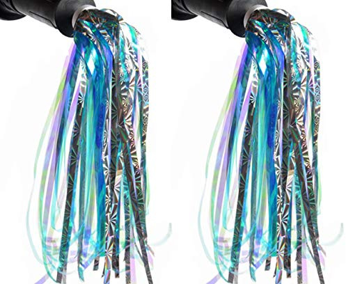 Upstore 1 paire de poignées de vélo pour enfants - Ruban coloré - Pompons - Accessoires de décoration - Bleu