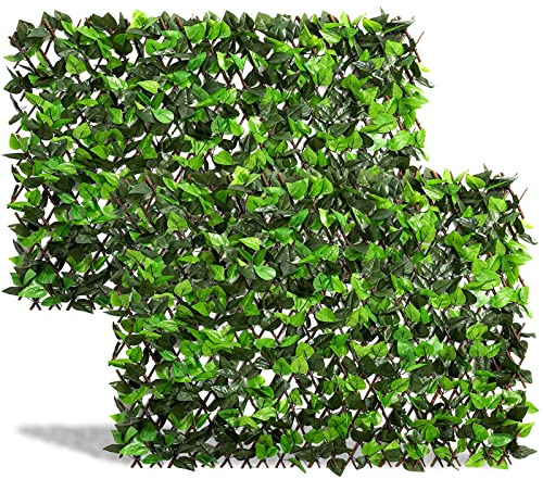 DOEWORKS Expandable Fence Privacy Screen for Balcony Patio Outdoor, 2PCS Faux Ivy Fencing Panel for Backdrop Garden Backyard Home Decorations
