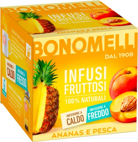 Bonomelli Infusi Fruttosi, Ananas e Pesca, Confezione da 12 Filtri, Gusto Dolce e Vellutato, Infusione a Caldo e a Freddo, Ingredienti 100% Naturali (24g)