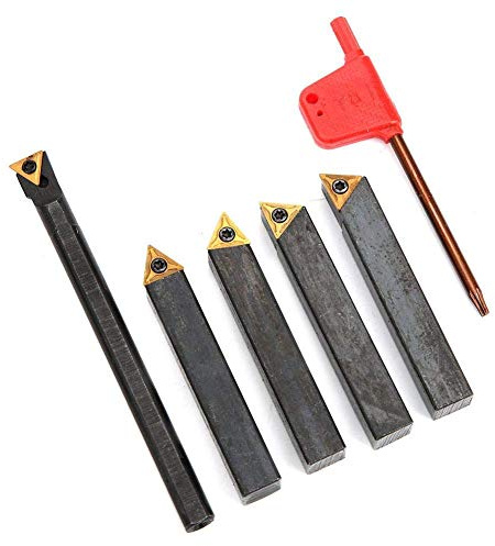 5Pcs Indexable Carbide Turning Tool, Lathe Turning Tool Holder Insert for Cutting Chamfering F4-1-10mm, Lathe Carbide Turning Tool Set