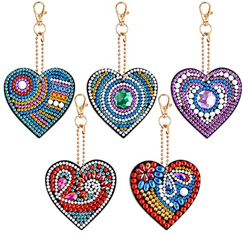 Jinlaili Diamant Malerei Schlüsselanhänger, Acryl Strass Malerei Anfänger, Doppelseitige Bohrer Diamant Malerei mit Zubehör, Diamant Painting Stickerei für Schlüsselbund Anhänger Kinder Geschenk