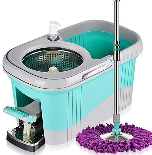 RONGJJ Juego De Trapeador Y Cubo, Trapeador Giratorio De Microfibra, Dispensador De Trapeador Giratorio para Piso Que Ahorra Espacio En El Hogar, Juego De Cubos Giratorio con 3 Cabezales De Trapeador