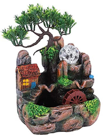 Fontana da tavolo Cascate da interno Desktop Piccolo giardino roccioso con effetto di atomizzazione della lampada a LED per la decorazione dell'ufficio della camera da letto del soggiorno(220V)