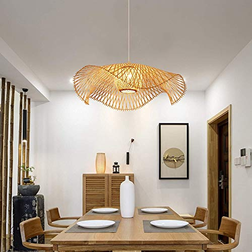 ENXING Lampada Sospensione Retrò Rattan Bambù Intrecciata Mano 85cm