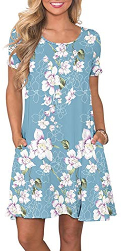 AUSELILY Women's Summer Short Sleeve Casual T-Shirt Dress with Pockets