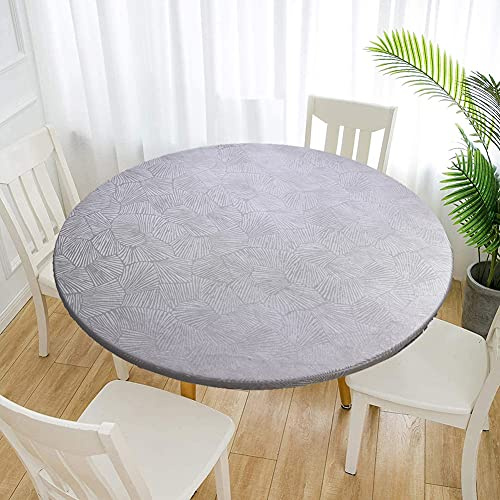 Cozomiz Jacquard Elastische Tischdecke Gartentischdecke Rundtischdecke wasserdichte rutschfeste Abwischbar Schmutzabweisend Tischdecke 140cm Runde Enge Passform Grau