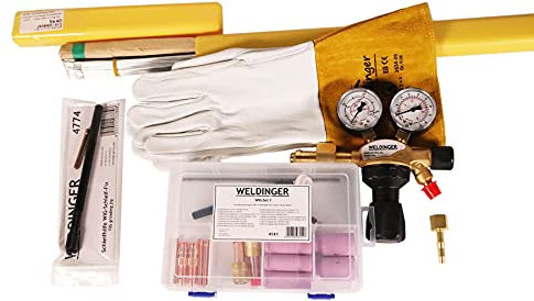 WELDINGER WIG-Starterset ACDC fürs WIG-Schweißen WIG Zubehör mit Druckregler Schweißerhandschuhen