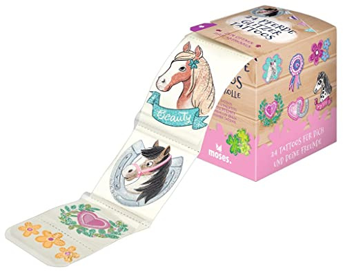 moses. Glitter Pferde Tattoos für Kinder, 24 hübsche Klebetattoos, Ponys, Hufeisen & Co. , temporäres & hautfreundliches Tattoo für Kids, Geschenk für den Kindergeburtstag 4.5 cm x 6 cm