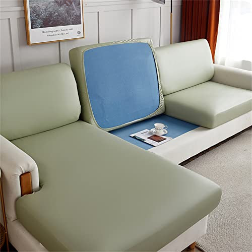 CENPENYA Stretch PU Leder Sofa Sitzkissenbezug, Wasserdicht Sofakissen Schonbezug Elastischer Sofasitzbezug Kissenbezüge Husse Überzug Bezug Rutschfester Möbelschutz (GroßEr 3-Sitzer,Matcha)