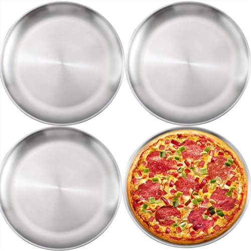 WeeGoo 4Pack 12 inch Stainless Steel Pizza Tray for Oven, Non-Stick Pizza Baking Tray, Oven Pizzas Pans for Roasting, Serving 30cm