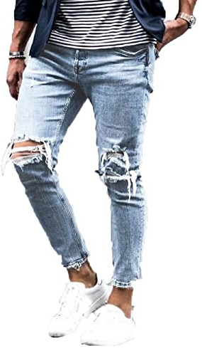 Osheoiso Vaqueros Rasgados de Hombre Skinny Denim Jeans Hip Hop Slim Fit Pantalone Moda Elasticos Agujero Pantalón Jeans Largo Hombre Vaqueros Ajustados Oversized